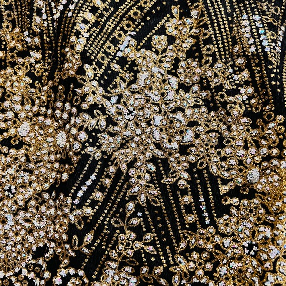 Hello Molly Dress Size XS Match Me Embellished Ruffle Open Back Black Gold - Picture 5 of 13